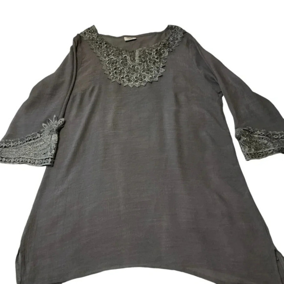 Mad Style Lace Embellished Gray Tunic, Large - Picture 3 of 9